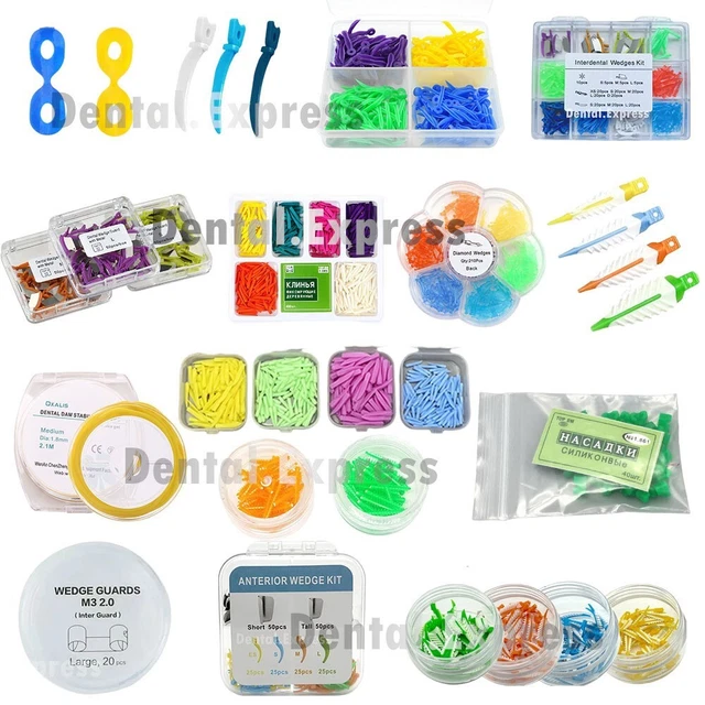 100-Pc Dental Disposable Plastic Wedges Kit - 4 Sizes (Purple, Green, Yellow, Blue)