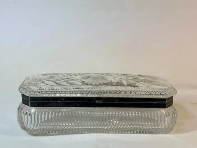 American Brilliant Period Cut Glass glove  box silver lid Antique abp