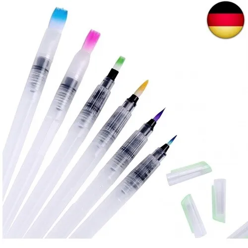 PIQIUQIU 6 Stück Wasserpinsel Stifte, Aquarellpinsel mit Befüllbarer W