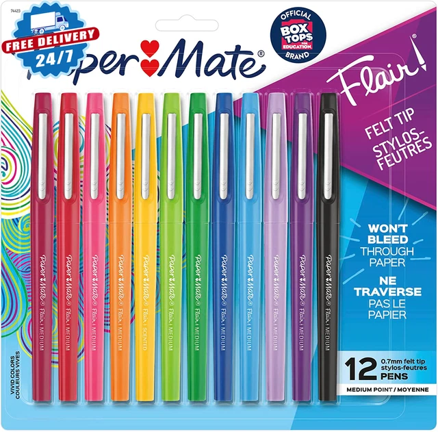 Paper Mate Flair Felt Tip Pens, Medium Point (0.7Mm), Assorted Colors, 12 Count