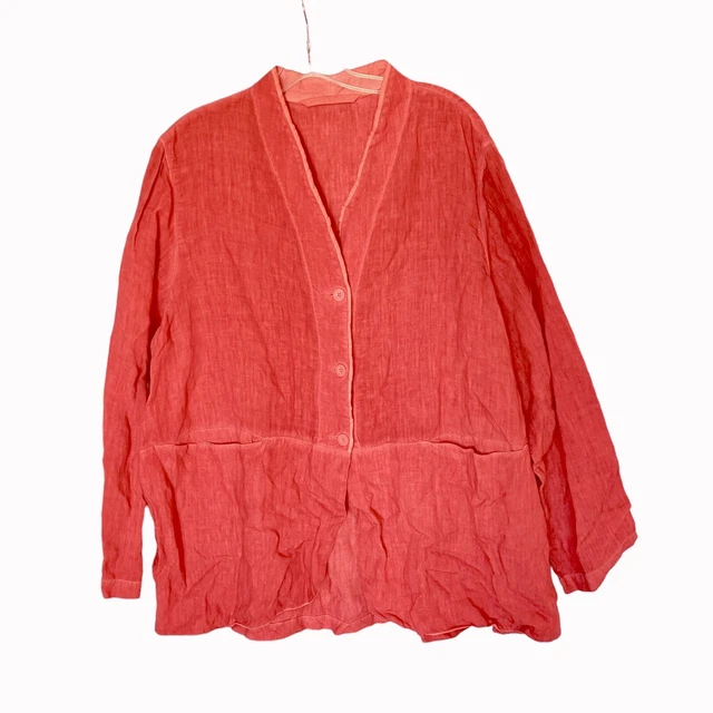 Elemente Clemente Women's 3 Large Linen Blazer Jacket Tunic Coral Orange Pockets