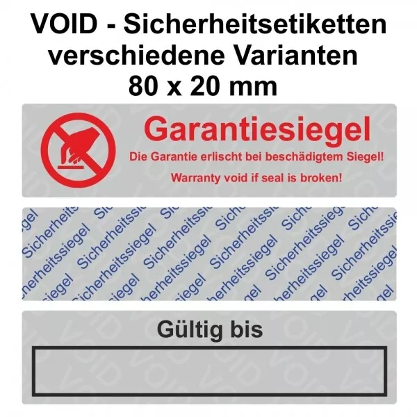 VOID Siegel Sicherheitsetiketten / Aufkleber auf Rolle - 80 x 20 mm - silber