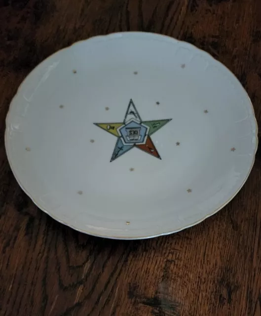 Vintage Lefton OES Eastern Star Bone China Plate Masonic Masons Gold Trim 9"