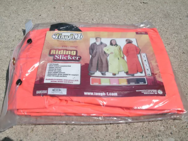 2XL Neon Orange Tough 1 PVC/Vinyl Riding Slicker raincoat w/ Removable Hood