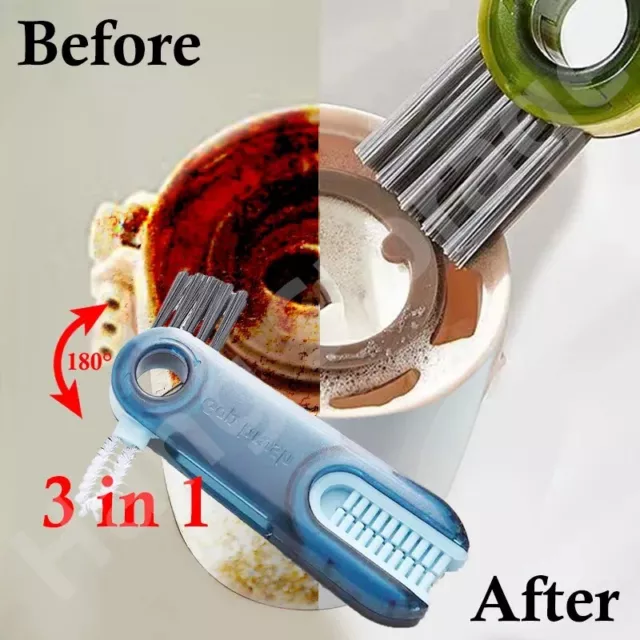 3 in 1 Bottle Gap Cleaner Brush Multifunctional Brush Cup Crevice Cleaning Tools