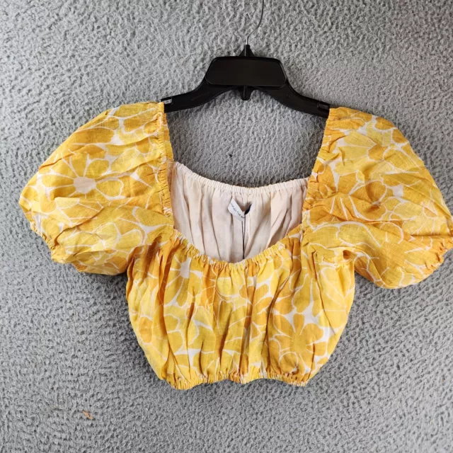 Faithfull The Brand Harlow Linen Crop Top Women's XL Canaria Floral-Marigold S/S