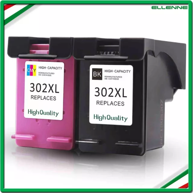 PACK DA 2 CARTUCCE COMPATIBILI PER HP 302 XL F6U68 BLACK / HP 302 XL F6U67  COLORE - Tecnodea