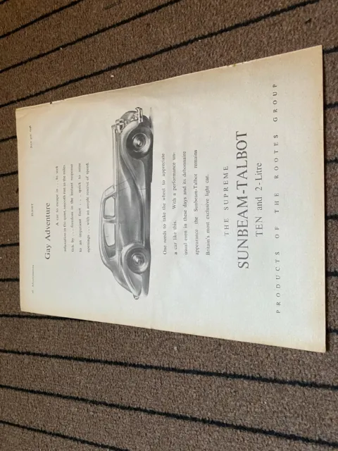 Ac14 Advert 11X8 The Supreme Sunbeam Talbot Ten And 2 Litre Saloon Car