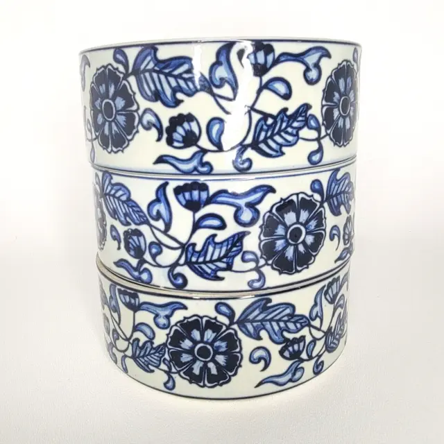Blue & White Japanese 3-tier Porcelain Staking Bowls 5.5" Diameter