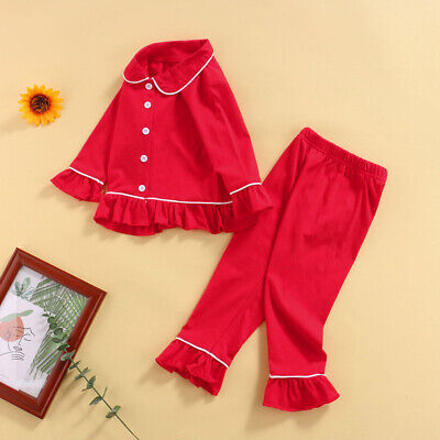 Toddler Baby Bambine Abiti Ruffle Solid Tops pulsante Sleepwear Pantaloni Abiti 2