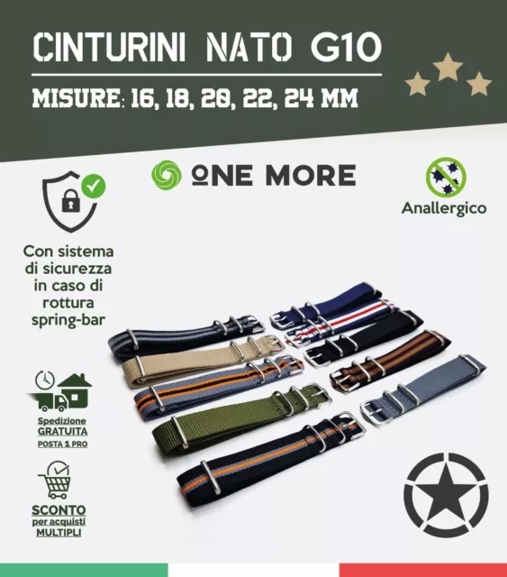 ONE MORE cinturino tipo Nato G10 16 18 20 22 24 Mm Verde Nero Beige Blu 007