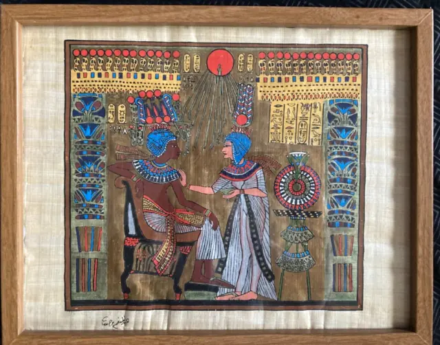 Hand Painted Signed Egyptian Papyrus Framed Art