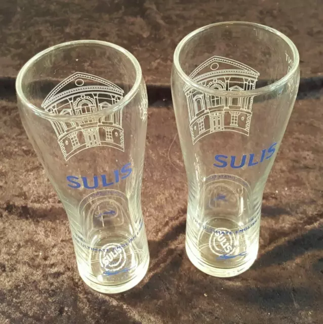 SULIS LAGER HALB Pint Glas x 2 geätzt Bad Ales Brauerei Logo seltene Pub Ausgabe