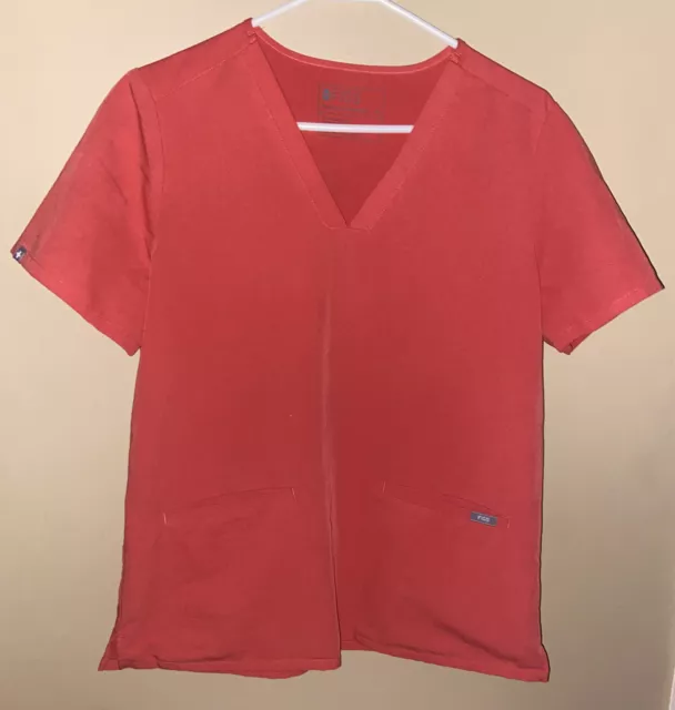 Figs Technical Collection Scrub Top M  Adult Medium Red Orange Pockets Nurse