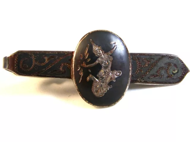 Vintage Sterling Silver Siam Niello Dancer Tie Clasp