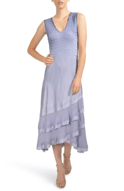 KOMAROV Charmeuse & Chiffon Tiered Hem Dress (size L)