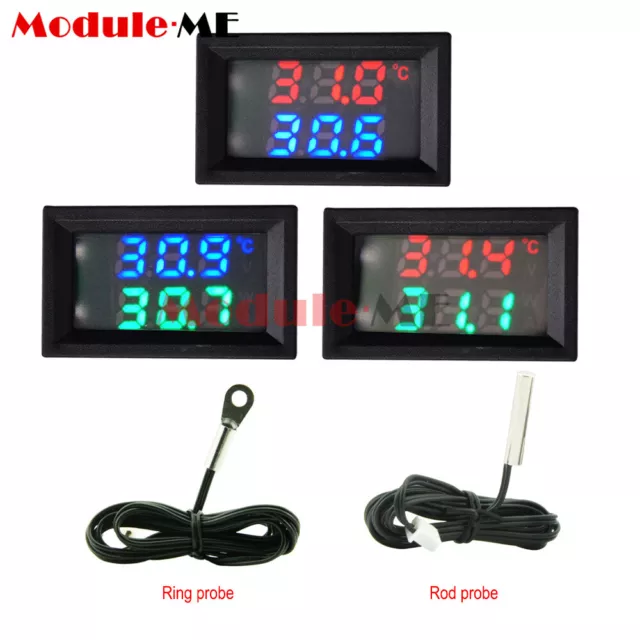 DC4-30V Thermometer Digital Temperature Sensor NTC Metal Sample Dual LED Display