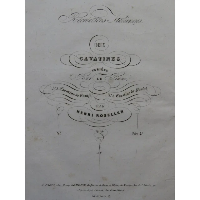 ROSELLEN Henri Cavatine de la Niobe Piano ca1840