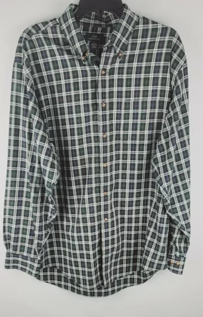 Brooks Brothers 346 Mens L Shirt Non-Iron Green Blue White Plaid Button Down