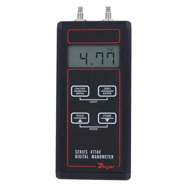 DWYER 477AV-1 Digital Manometer, 0 in wc to 20 in wc
