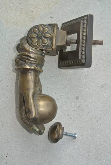 5" vintage style heavy front Door Knocker SOLID BRASS aged patina fist HAND B