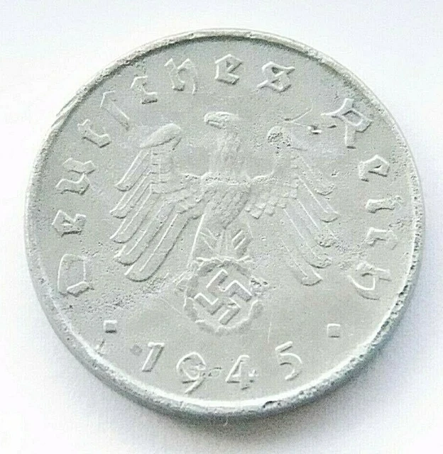 GERMAN Coin 1945 A 10 REICHSPFENNIG Zinc SWASTIKA 3rd Reich WW2 NICE Pfennig RAR