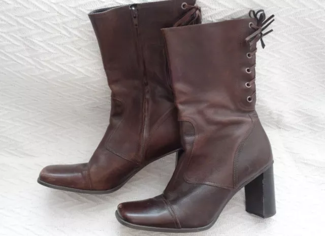 NINE WEST Women's Rand Size 10 1/2 Medium 10.5 M Mid Calf Boots Brown Leather