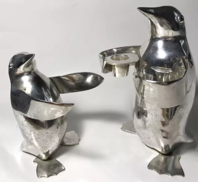 2 Penguin Figurines Plated Heavy Brass Metal Restoration Hardware Made in India