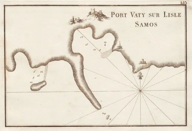 Vathy Samos island ile Insel Greece Griechenland map Karte Roux engraving 1764