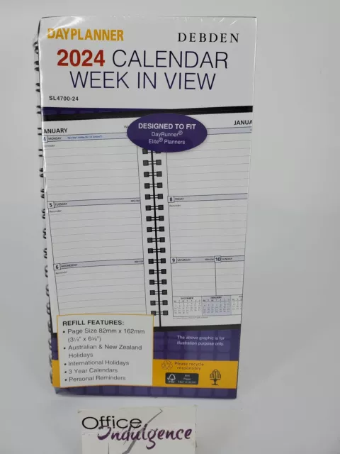 2024 Collins Organiser Refill 162x82mm Slimline Wiro Dayplanner Weekly SL4700-24