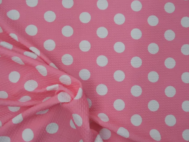 Bullet Printed Liverpool Textured Fabric 4 way Stretch Pink White Polka Dot P36