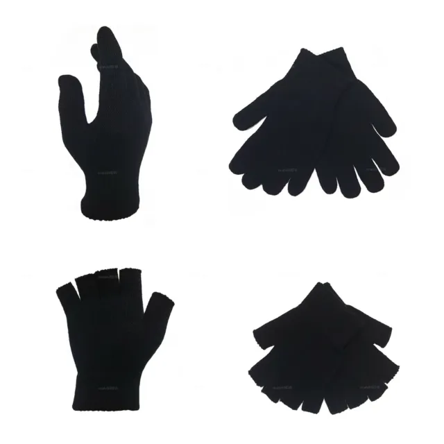 Mens Womens Magic Gloves Full/Half Finger Fingerless Spandex Stretch Warm Black