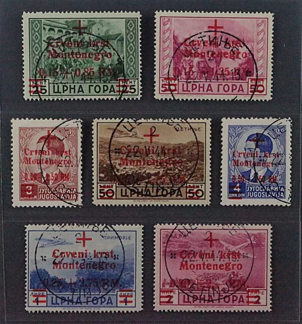 Besetzung MONTENEGRO 29-35 Rotes Kreuz, Aufdrucke echt, Stempel leider falsch