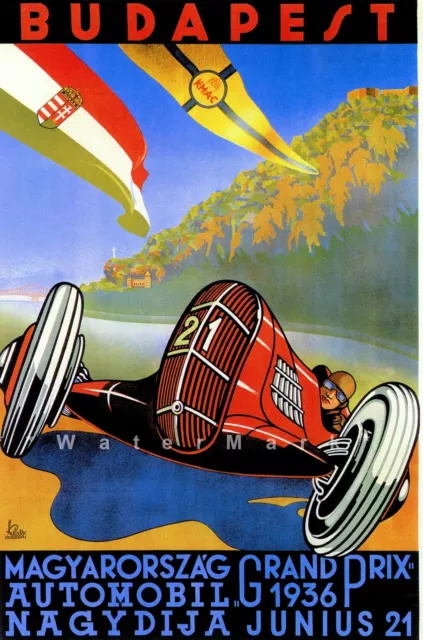 Hungary Grand Prix 1936 Vintage Poster Print Car Motor Race Retro Style Re-Art