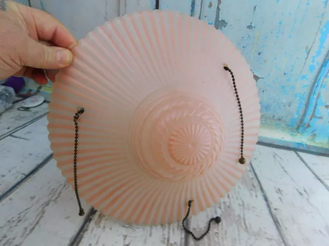 Antique Light Shade Art Deco Frosted Pink Glass 3 Chain Hanging Ceiling
