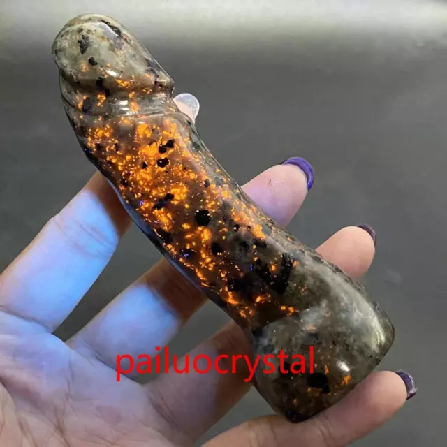 1X Natural Yooperite Flame's Stone Male Penis Quartz Crystal Skull Massager 4.4"