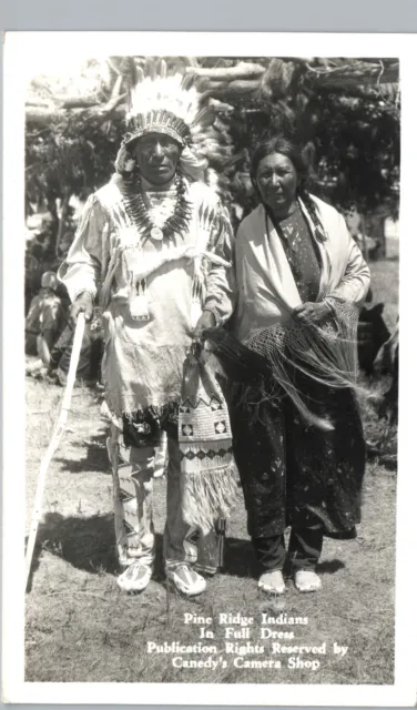 PINE RIDGE INDIAN FULL DRESS sd real photo postcard rppc native american tribe