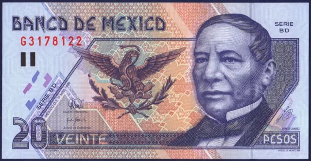 MEXICO - P106 - 20 Pesos Paper - Serie BD - 1998 - Before Polymer - UNCIRCULATED
