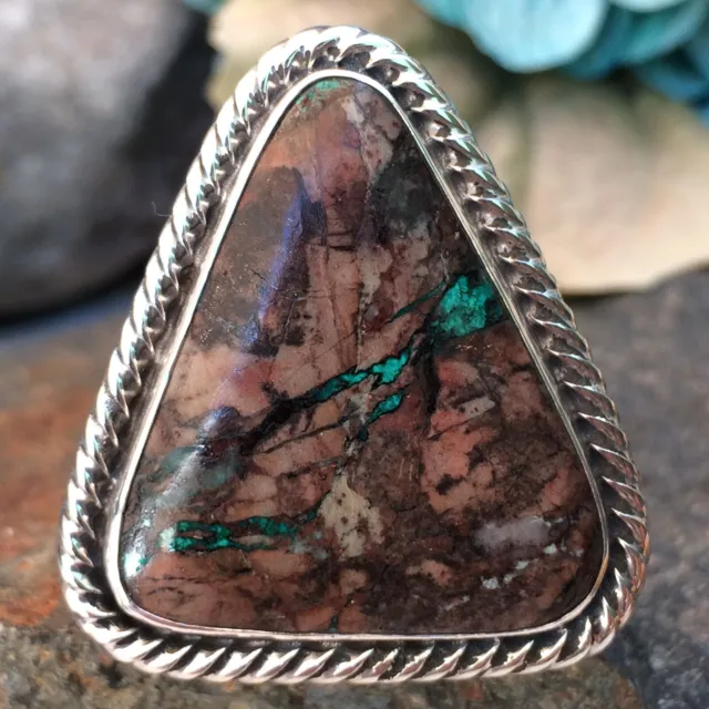 Rare Boulder Ribbon Bisbee Turquoise Sterling Navajo Southwest Style Ring Sz11.5