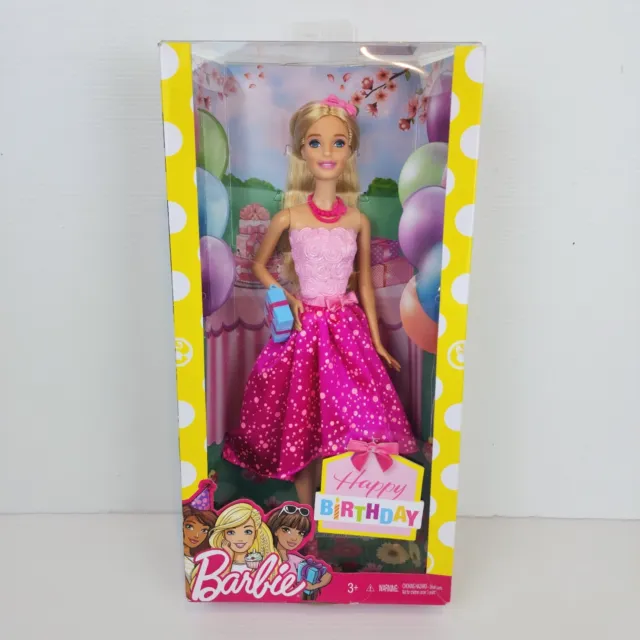 Barbie Happy Birthday Pink Dress Doll Toy Party Mattel 2016 (New Damaged Box)
