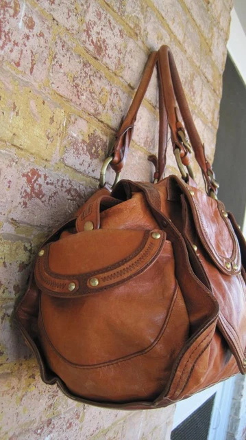 Sondra Roberts Brown Leather Retro Duffel Weekender Satchel Tote Shoulder Bag 17