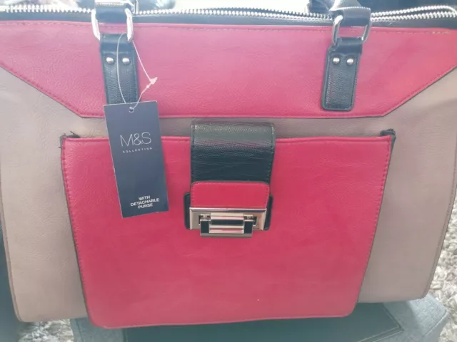 MARKS AND SPENCER Womens Handbag Large Black Red Coffee Colours