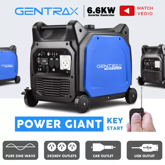 GenTrax Inverter Generator 6.6KW Max 6.0KW Rated Remote Start Pure Sine Camping