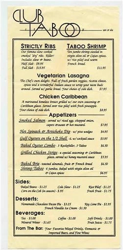 CLUB TABOO MENU Eat or Die 1990's £20.98 - PicClick UK