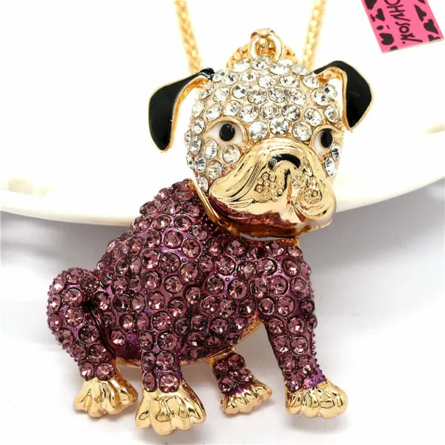 Cute Purple Rhinestone Shar Pei Dog Crystal Fashion Women Pendant Necklace Gift