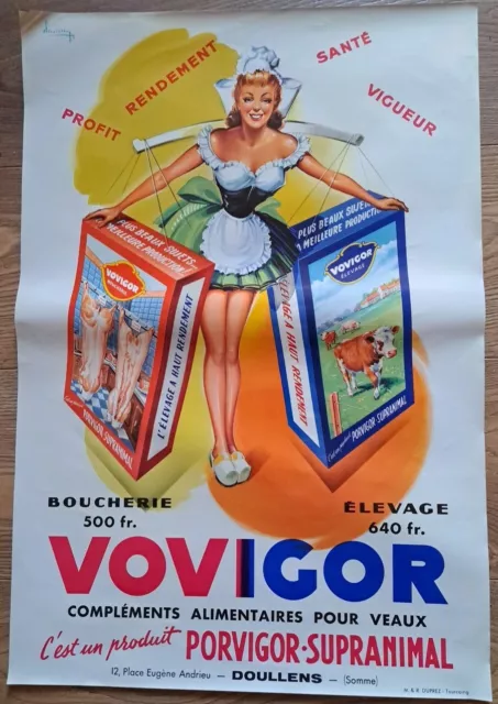Ancienne Affiche Pin Up Vovigor Boucherie Doullens Chavrain