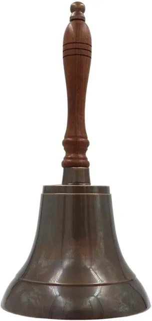 Heavy Solid Brass 11" Hand Bell School Bell Call Service Bell with Wood Handle