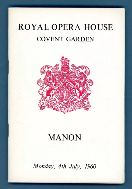 1960 Covent Garden opera programme. Manon. Victoria de los Angeles.