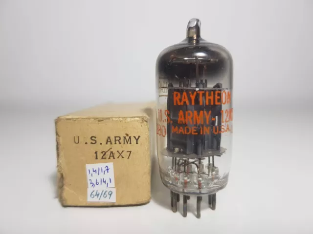 12Ax7 Raytheon Long Grey Ribbed Plates Square Getter #Nos# Digitstd + Tv7D/U