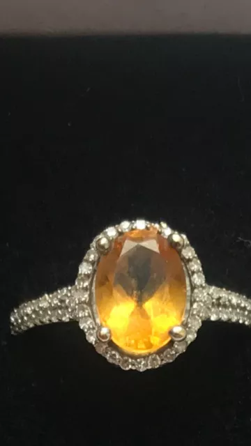 Solid 14kt Yellow Gold Diamond  Oval Shaped Citrine Sz 6. Read All! See Photos!!